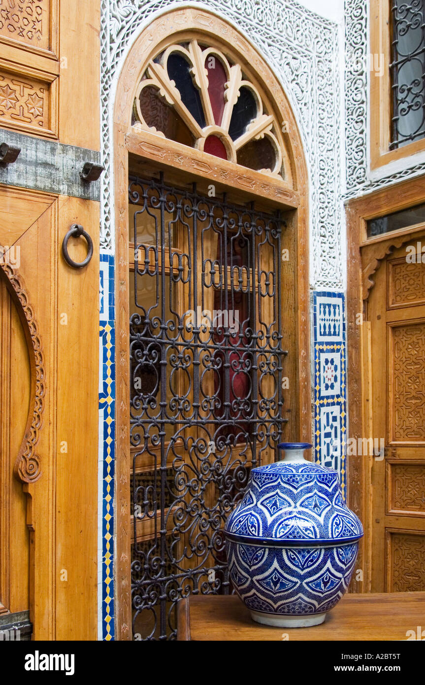 Traditional Blue pottery display at Riad Cle De Fes traditional ...