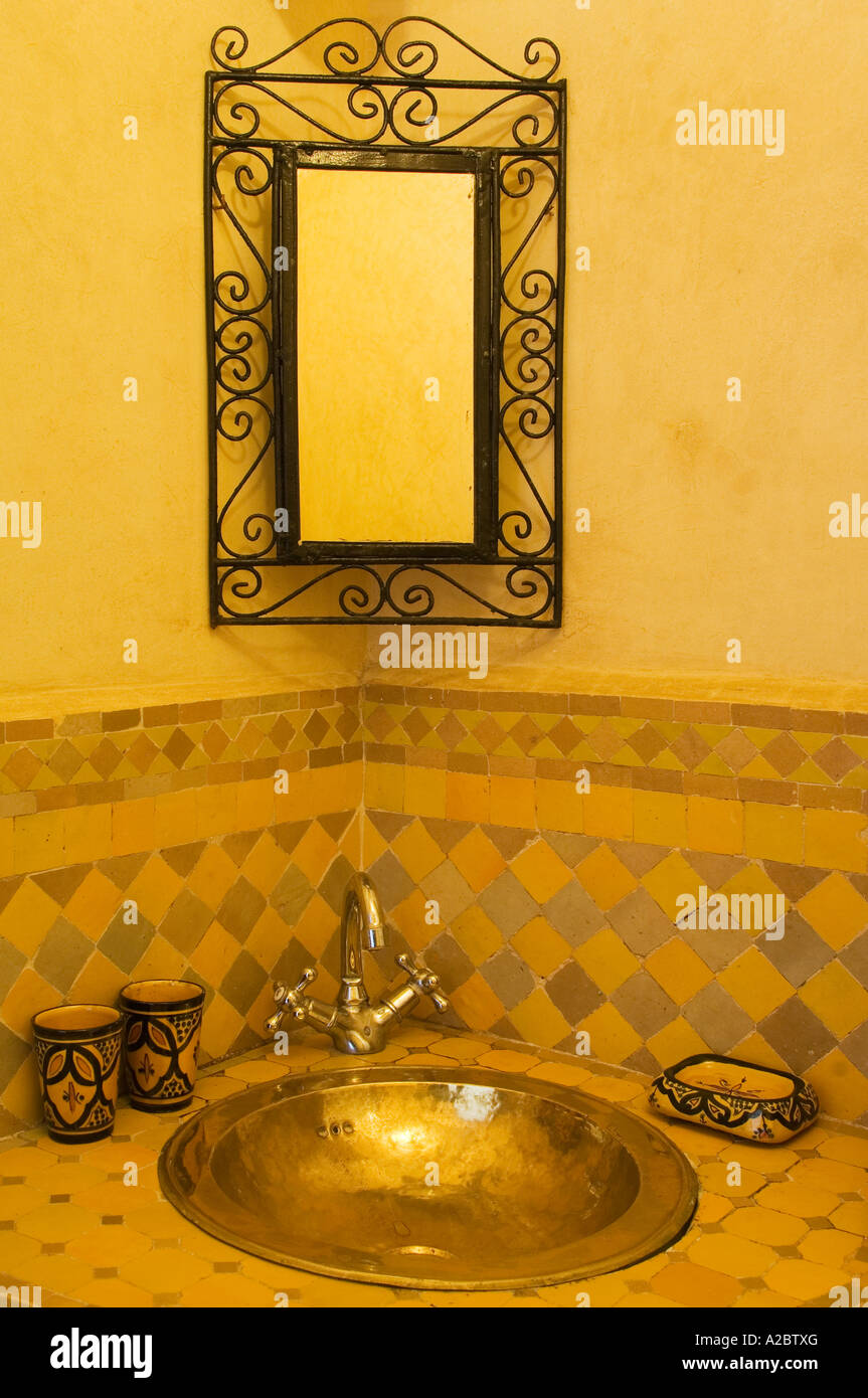 Bathroom decor at Dar Nafoura Essaouira Morocco Stock Photo