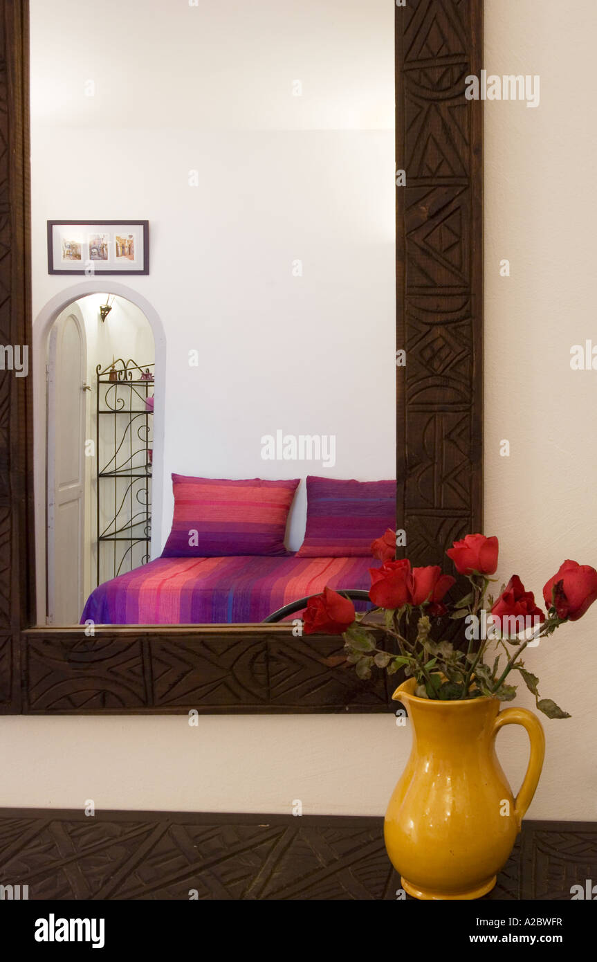 Reflected decor of lounge at Dar Nafoura Essaouira Morocco Stock Photo