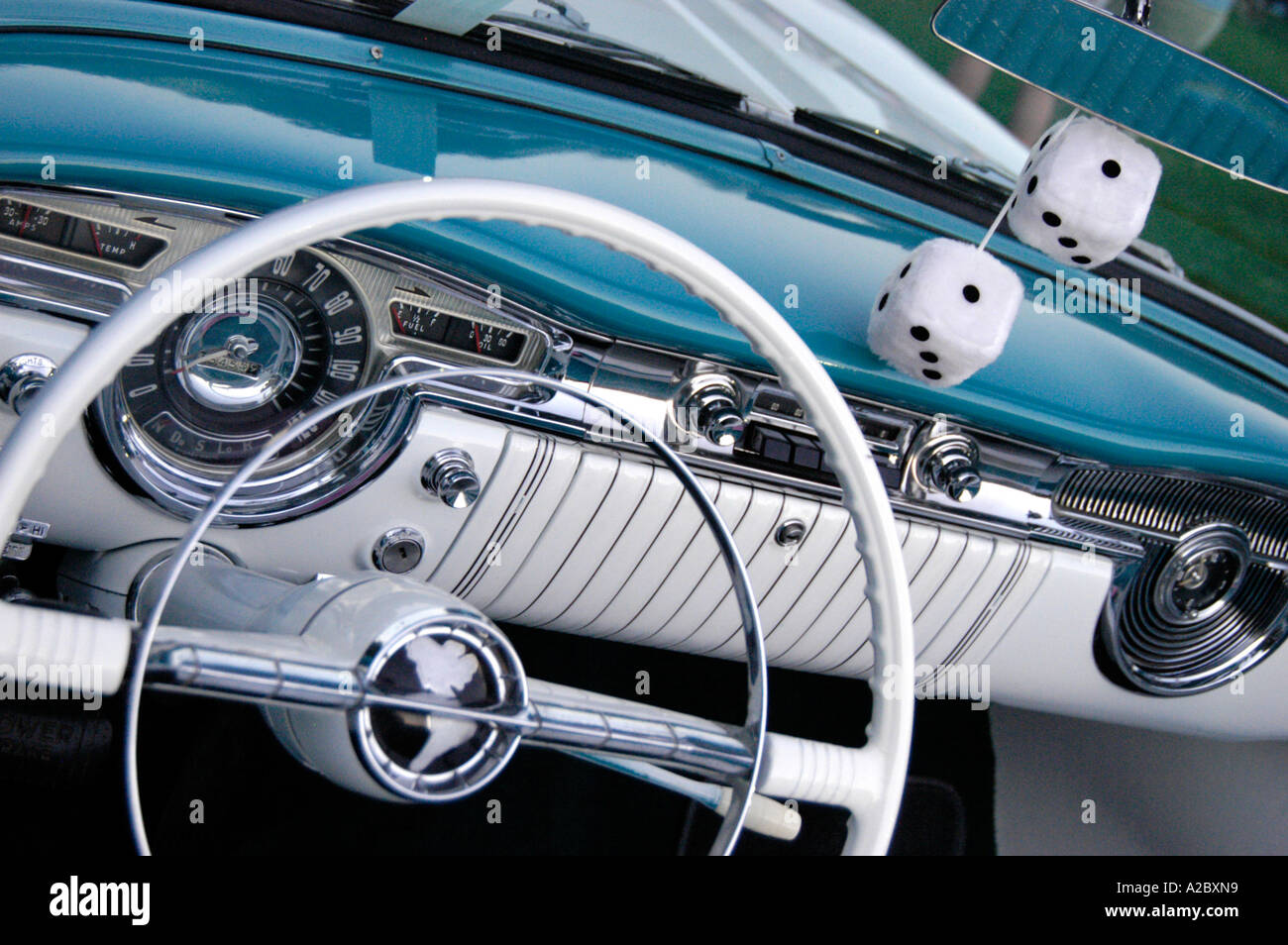Closeup of 1955 Oldsmobile 88 Dashboard Stock Photo