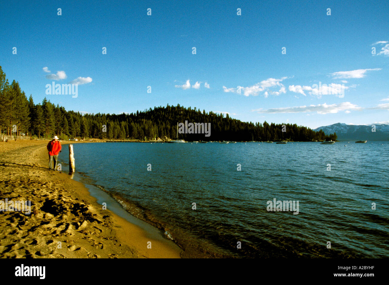 Zephyr Cove in late afternoon sunlight, Lake Tahoe, Nevada Stock Photo