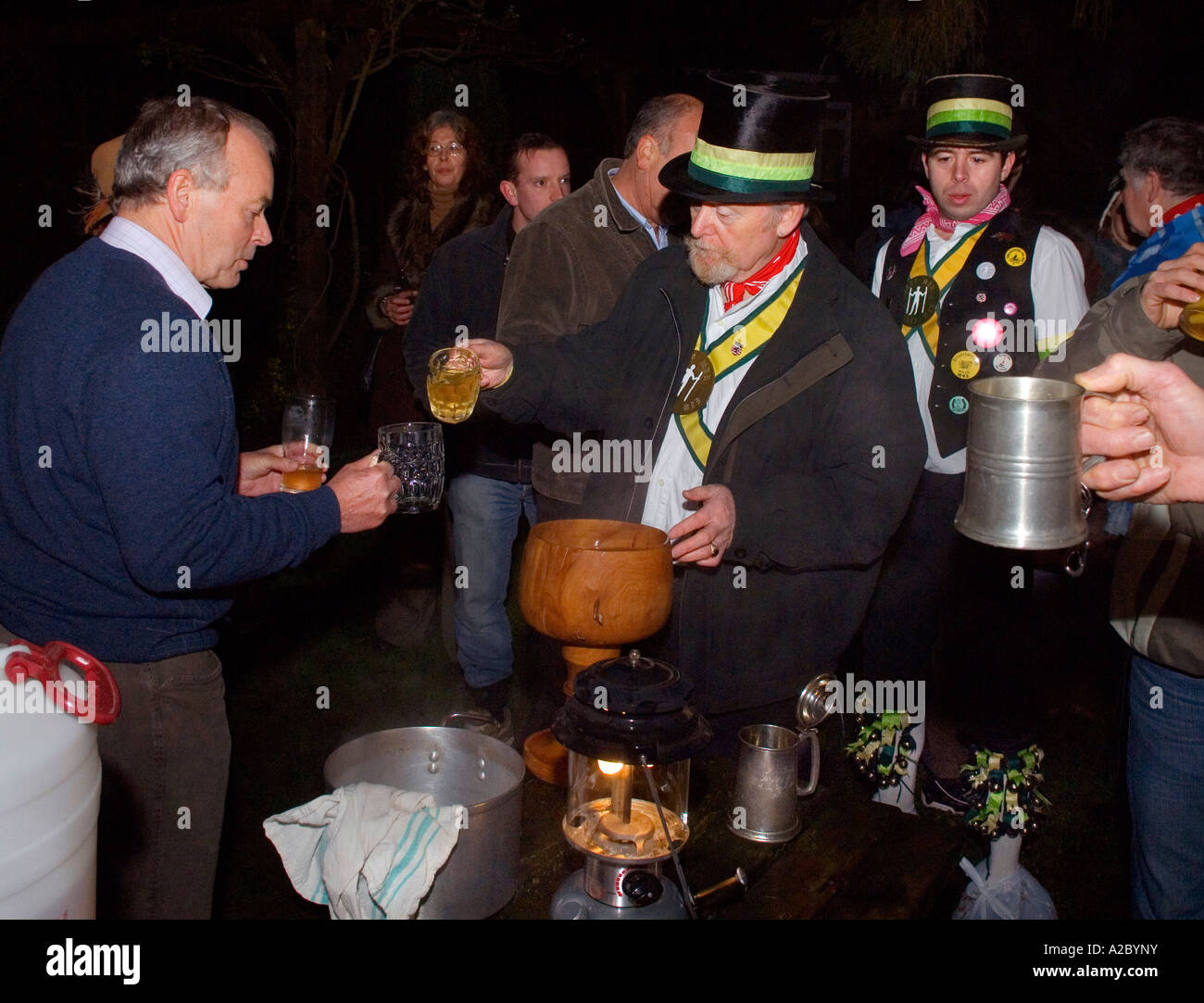 Wassailing: the blessing of cider apple trees in Southern England. Picture by Jim Holden. Stock Photo