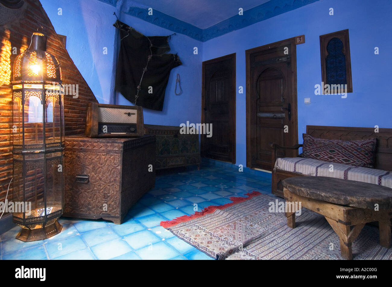 Lounge at Casa Hassan restored traditional Moroccan Dar or guesthouse Chefchaouen Morocco Stock Photo