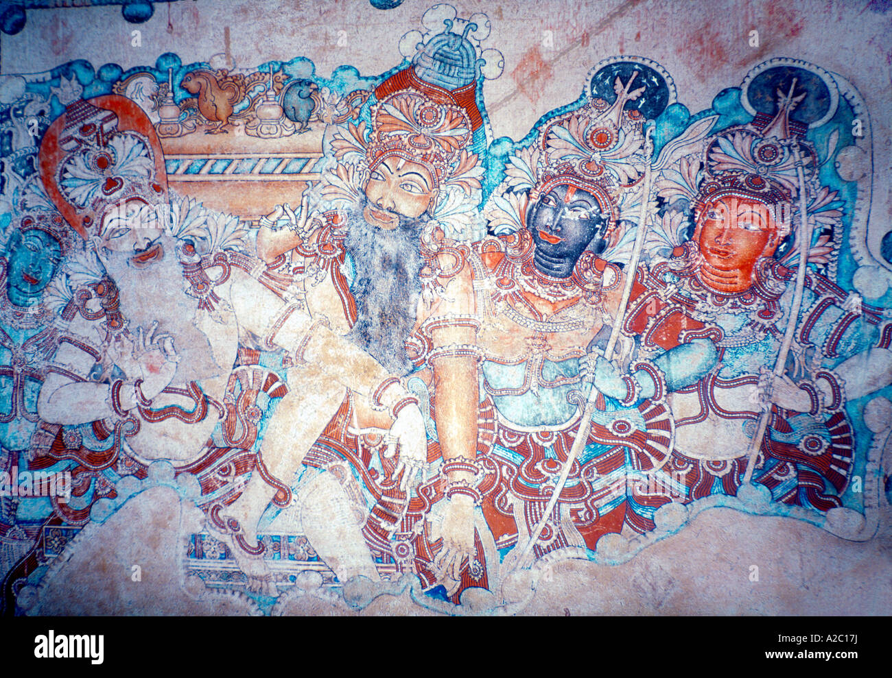 Kerala India Krishnapuram Palace Museum Painting Maharisi Viswamitra Introduces Rama and Lakshama to King Janaka Stock Photo