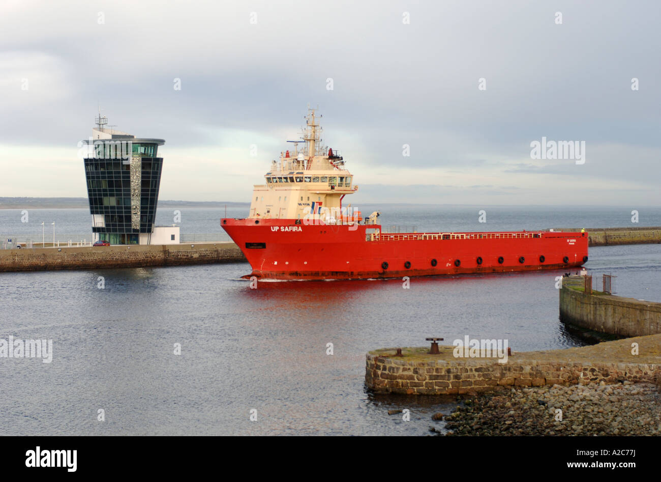 Oil Supply Boat Returning to Aberdeen Stock Photo Alamy