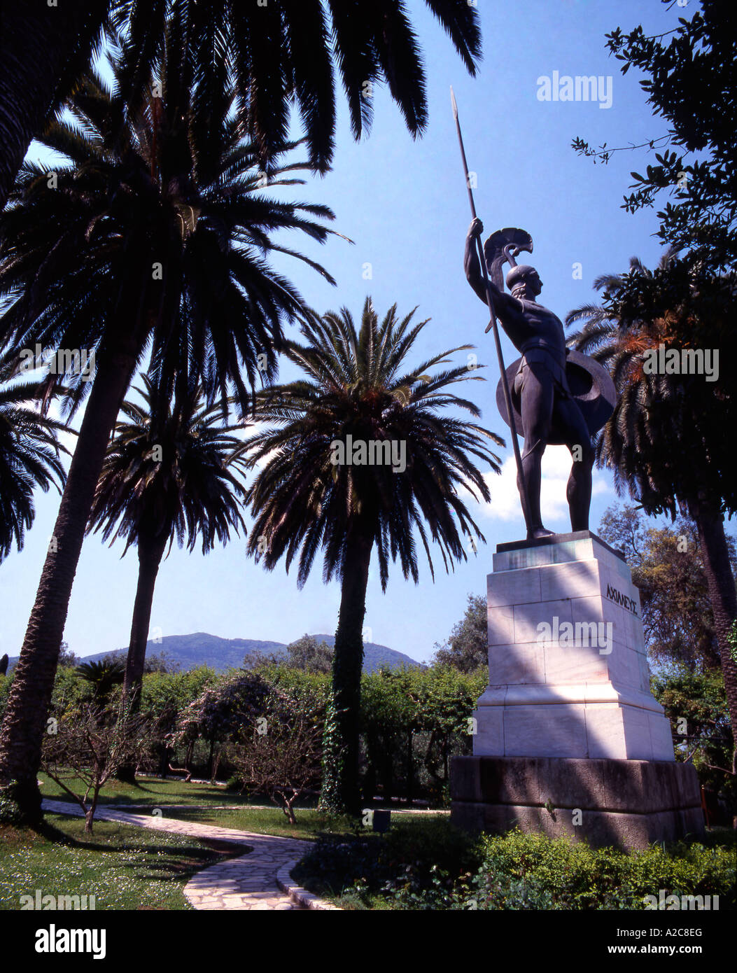 Sculptures in the garden of achillion hires stock photography and