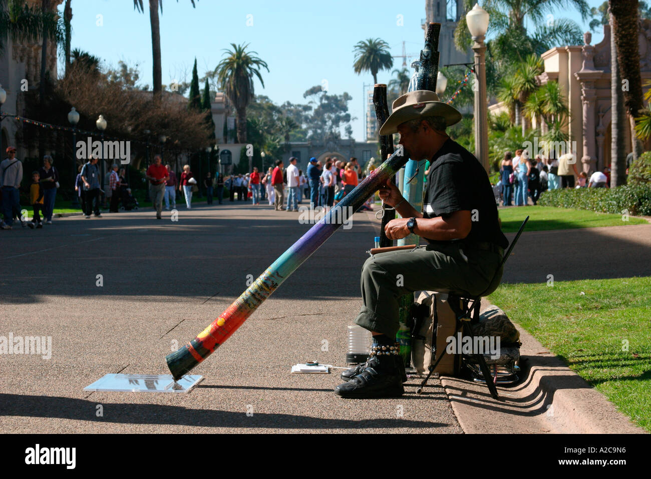 Didgeridoo Player El Prado Balboa Park San Diego California SD  Stock Photo