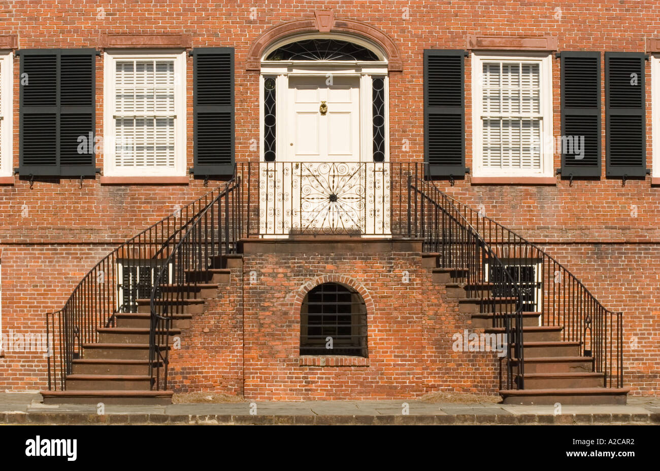 Front door and staircases of the Federal Style Isaiah Davenport House in Columbia Square
