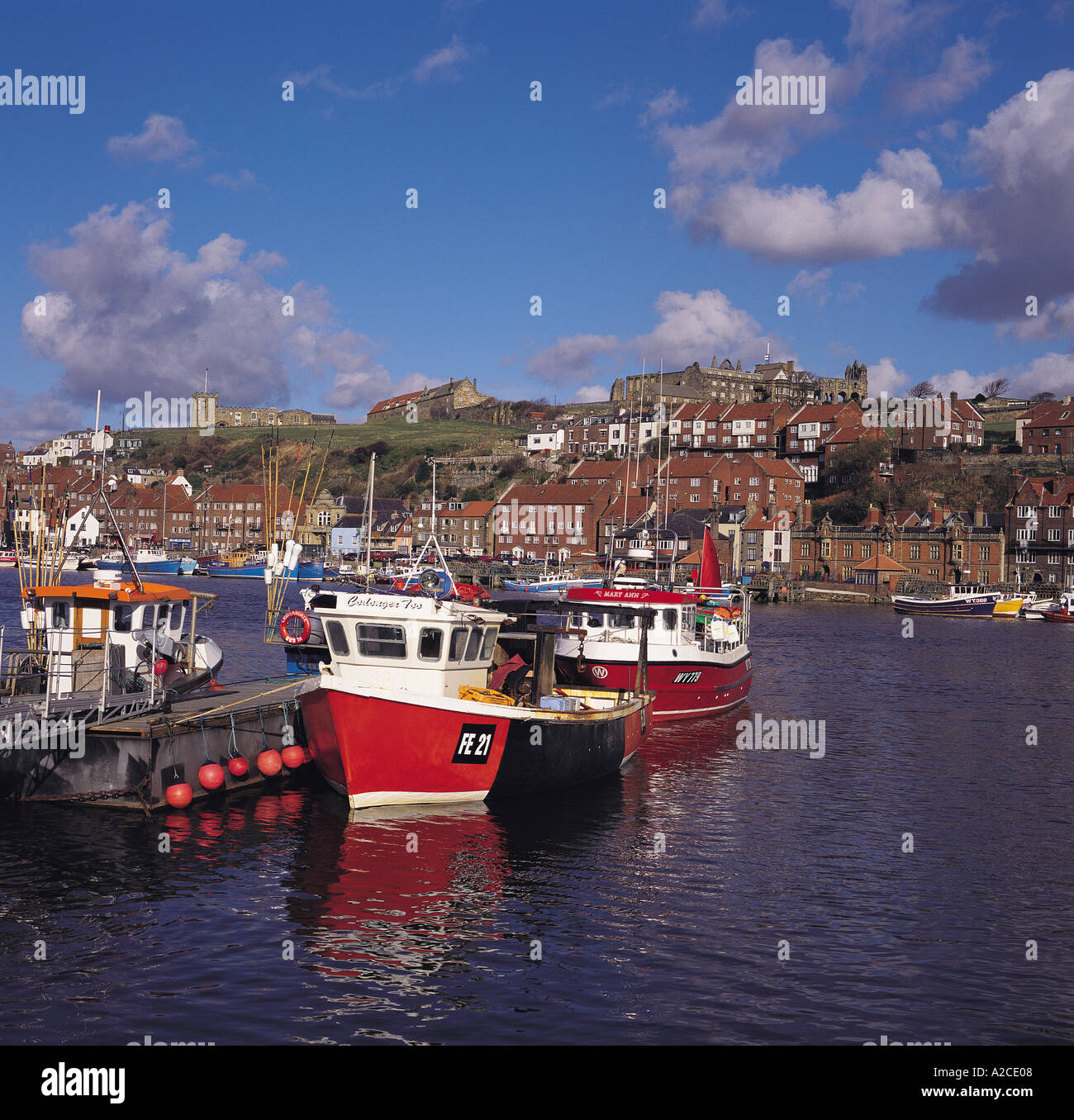 Whitby Harbour and Abbey in summer North Yorkshire England UK United ...
