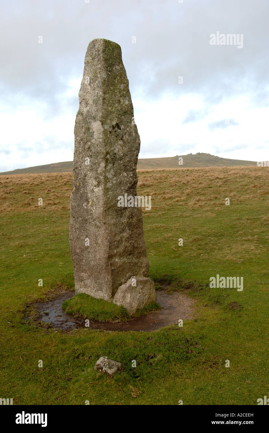 Perhistoric Bronze Age Standing Stone Relic at Merrivale, Dartmoor National Park Devon. XPL 4319