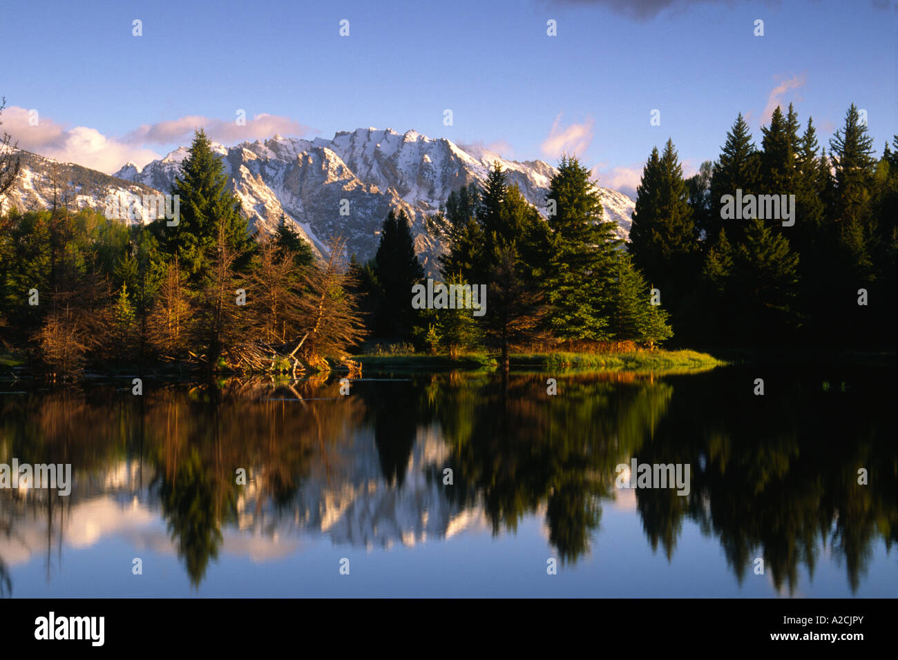Tetons St Johns Mount above Snake River from Schwabachers landing Stock Photo