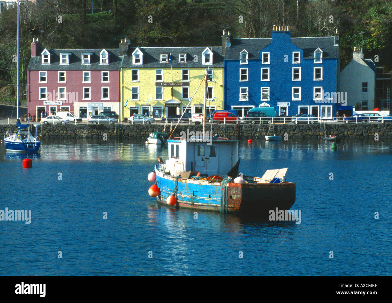 Colourful houses on quayside Tobermory Harbour Mull Isle of Mull Inner