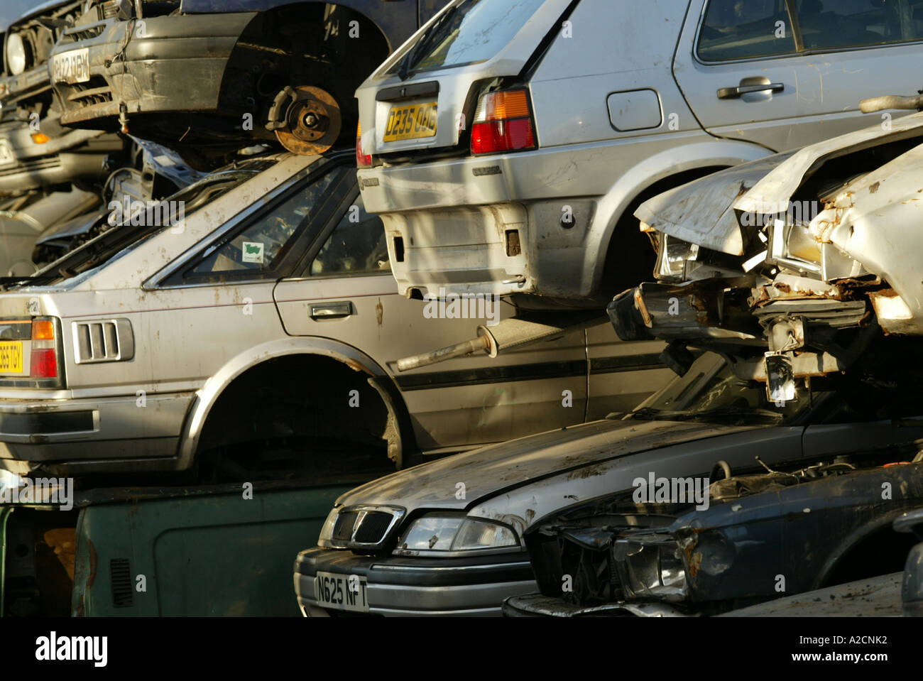 Scrap cars in a South London scrap yard Stock Photo