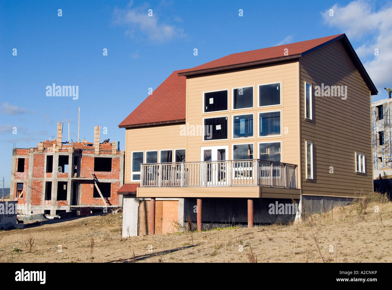 Large  houses under construction in Yuzhno Sakhalinsk Sakhalin Stock Photo