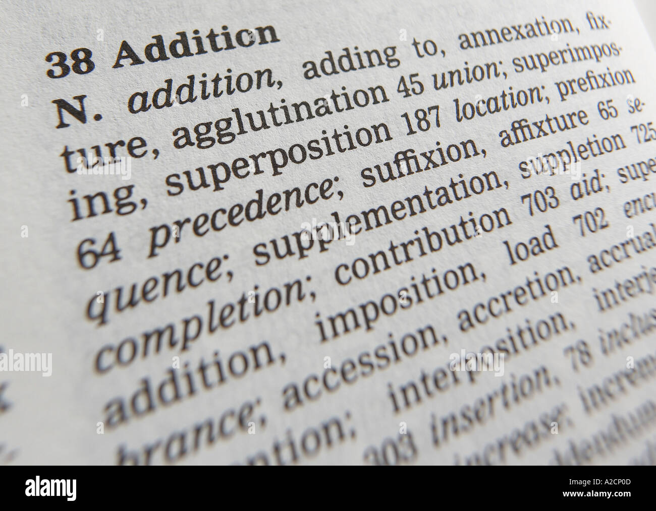 THESAURUS THESAURUS PAGE SHOWING DEFINITION OF WORD ADDITION Stock