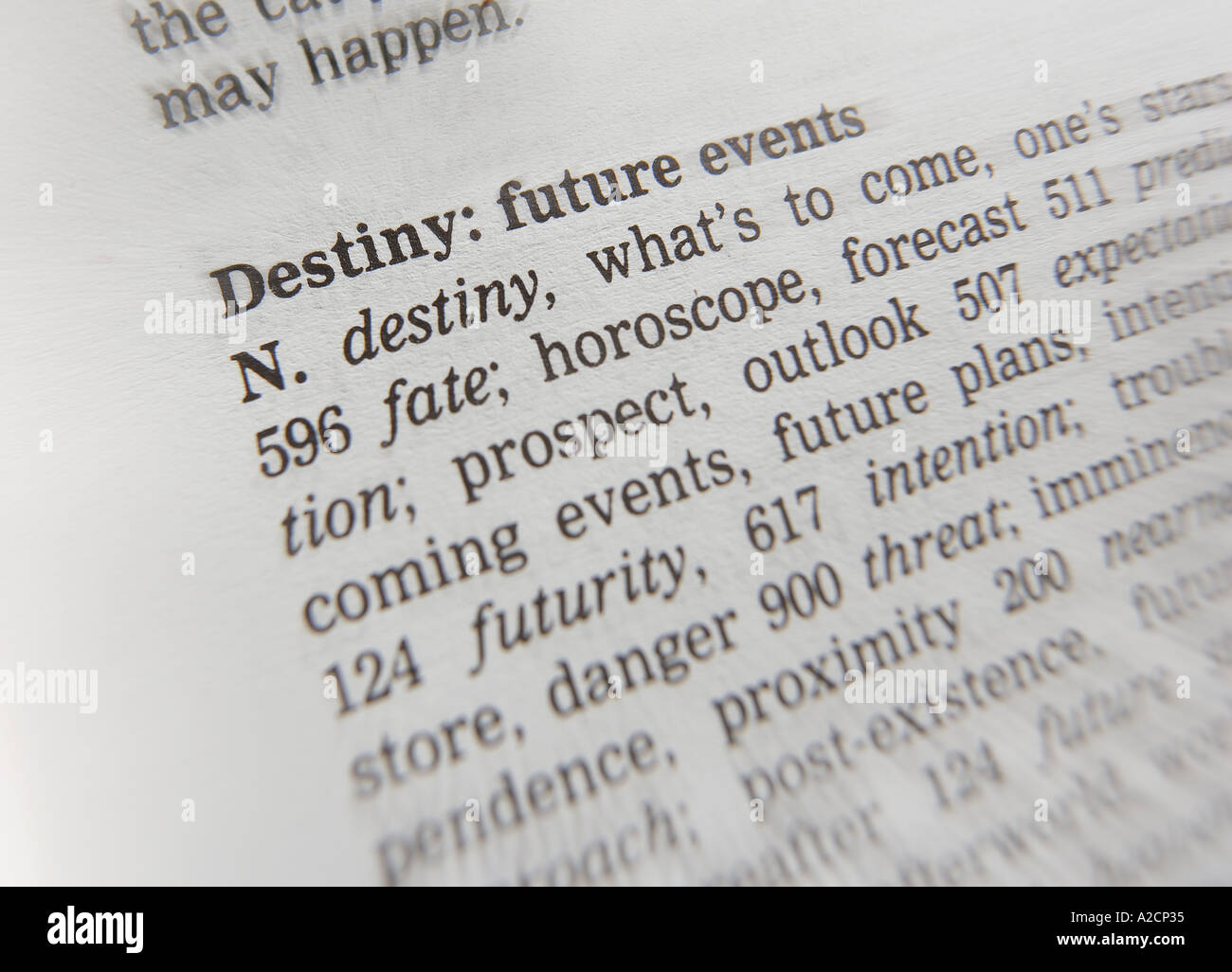 THESAURUS PAGE SHOWING DEFINITION OF WORD DESTINY Stock Photo - Alamy
