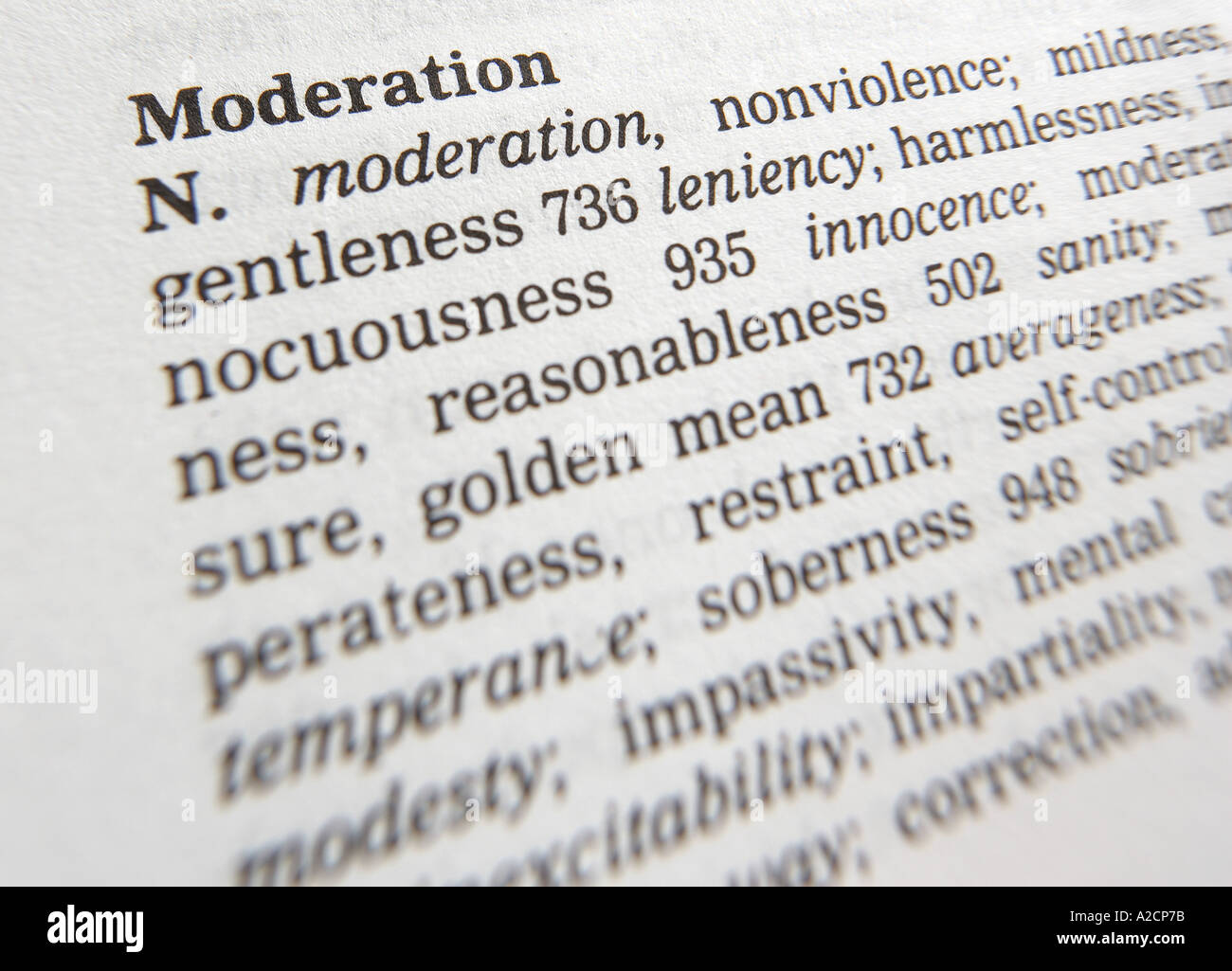 THESAURUS PAGE SHOWING DEFINITION OF WORD MODERATION Stock Photo Alamy