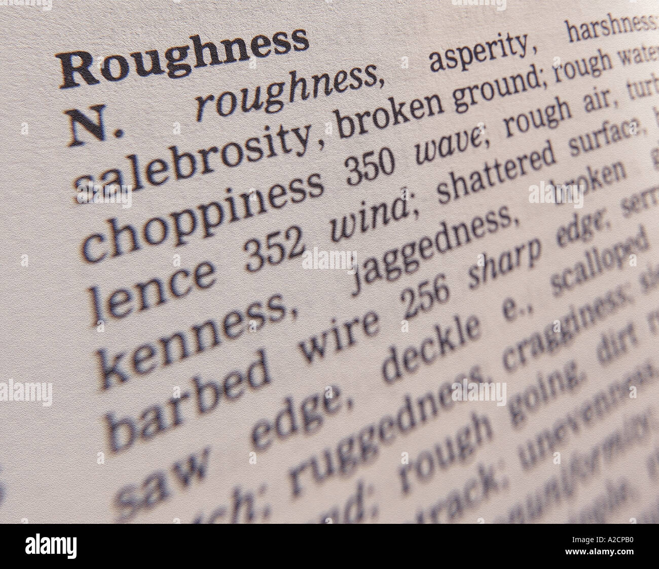 THESAURUS PAGE SHOWING DEFINITION OF WORD ROUGHNESS Stock Photo - Alamy