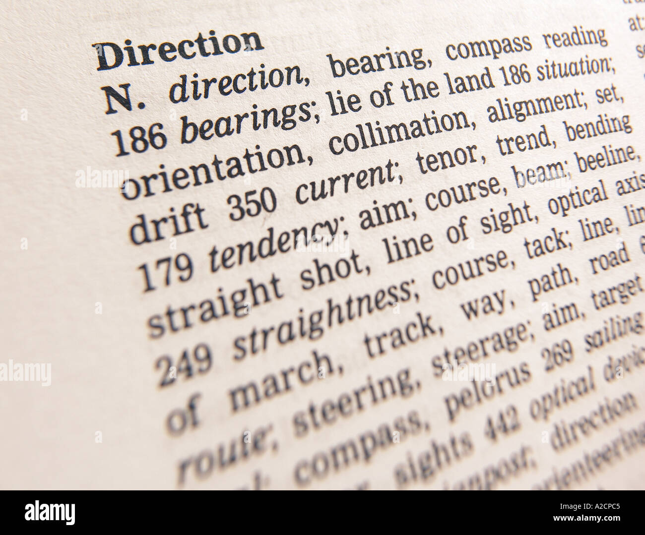 Thesaurus page showing definition word hires stock photography and