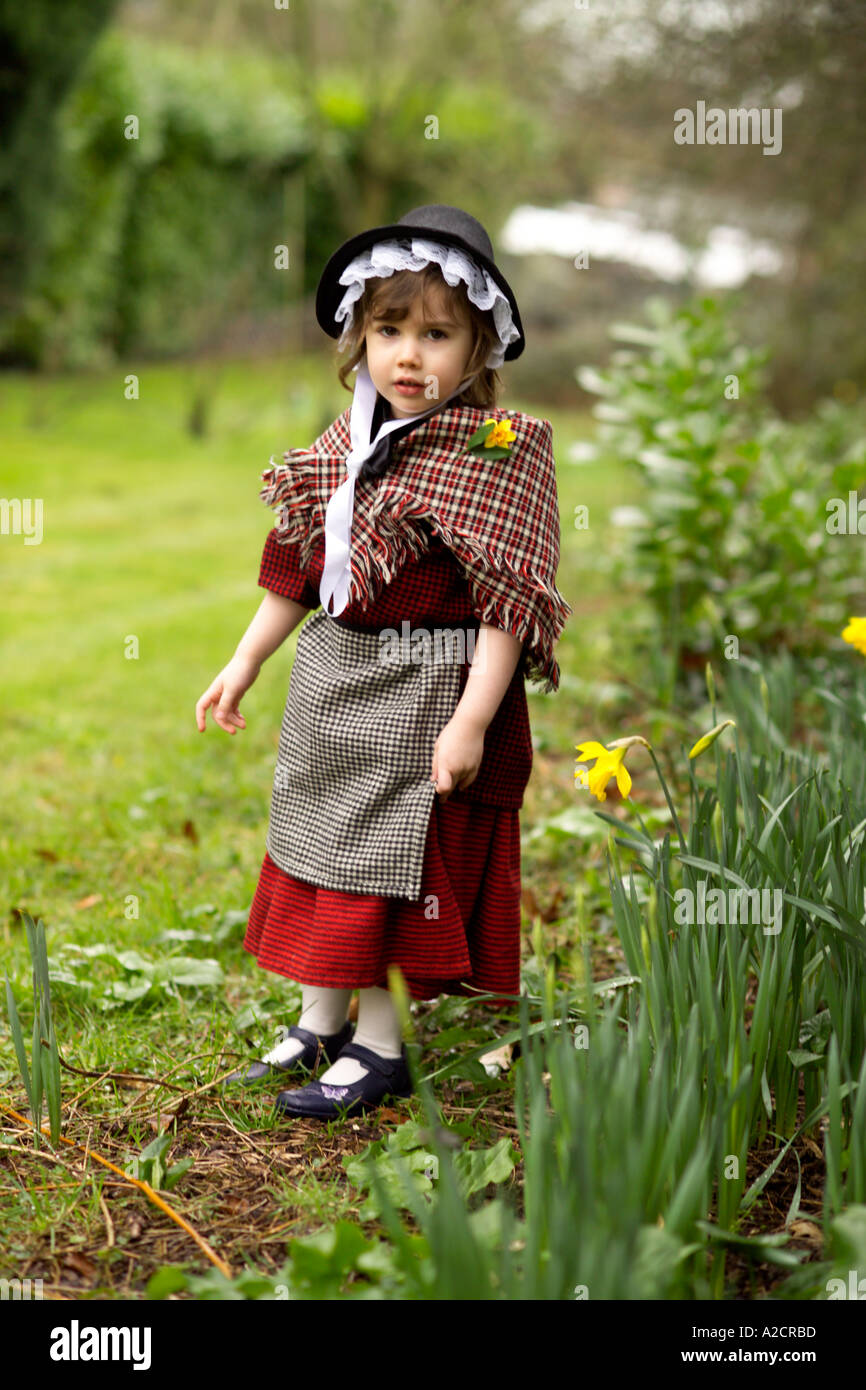 Young Girl in Welsh National Costume Welsh Culture Wales Stock Photo
