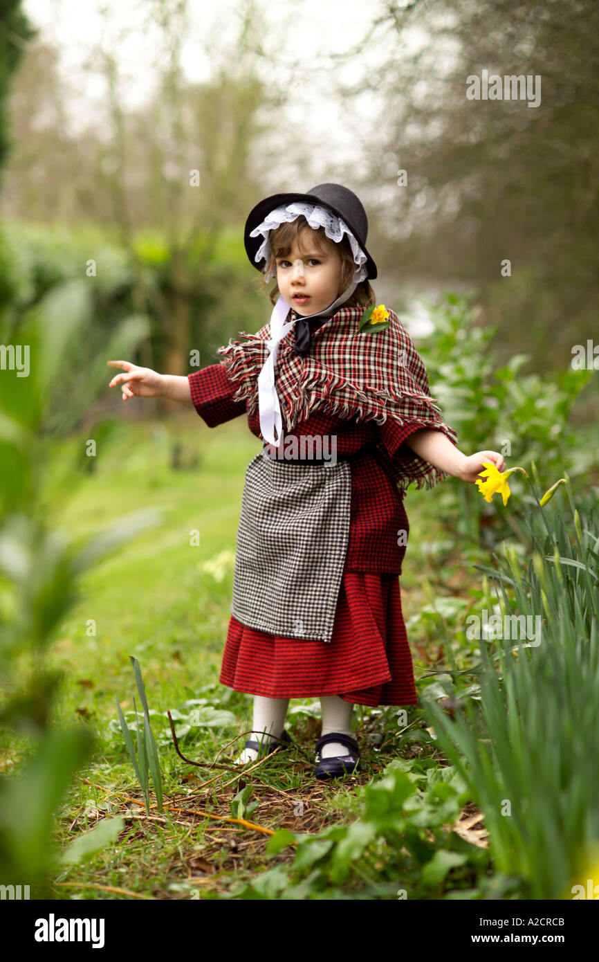 Young Girl in Welsh National Costume Welsh Culture Wales Stock Photo