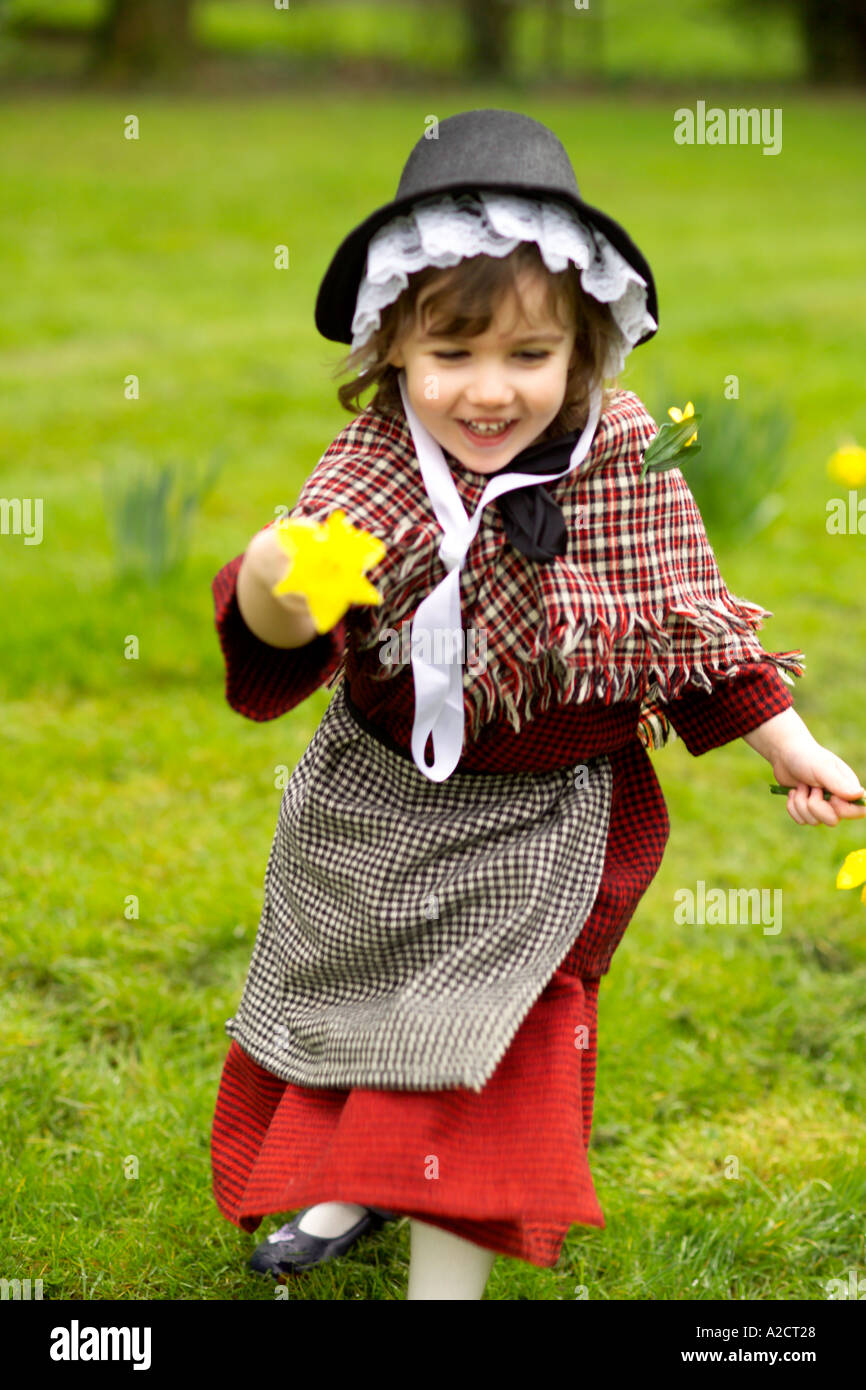 Young Girl in Welsh National Costume Welsh Culture Wales Stock Photo