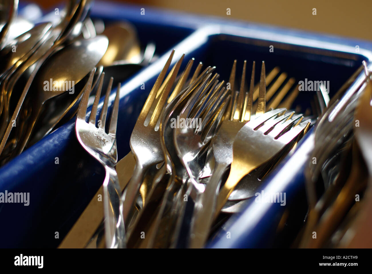 Cutlery in a school canteen Stock Photo Alamy