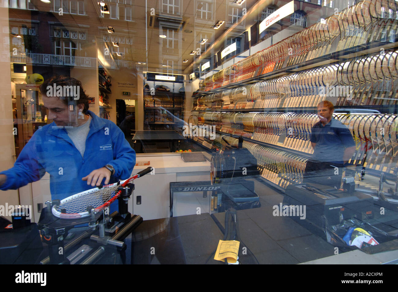 Looking through the window of a tennis racket shop in central London Stock  Photo - Alamy