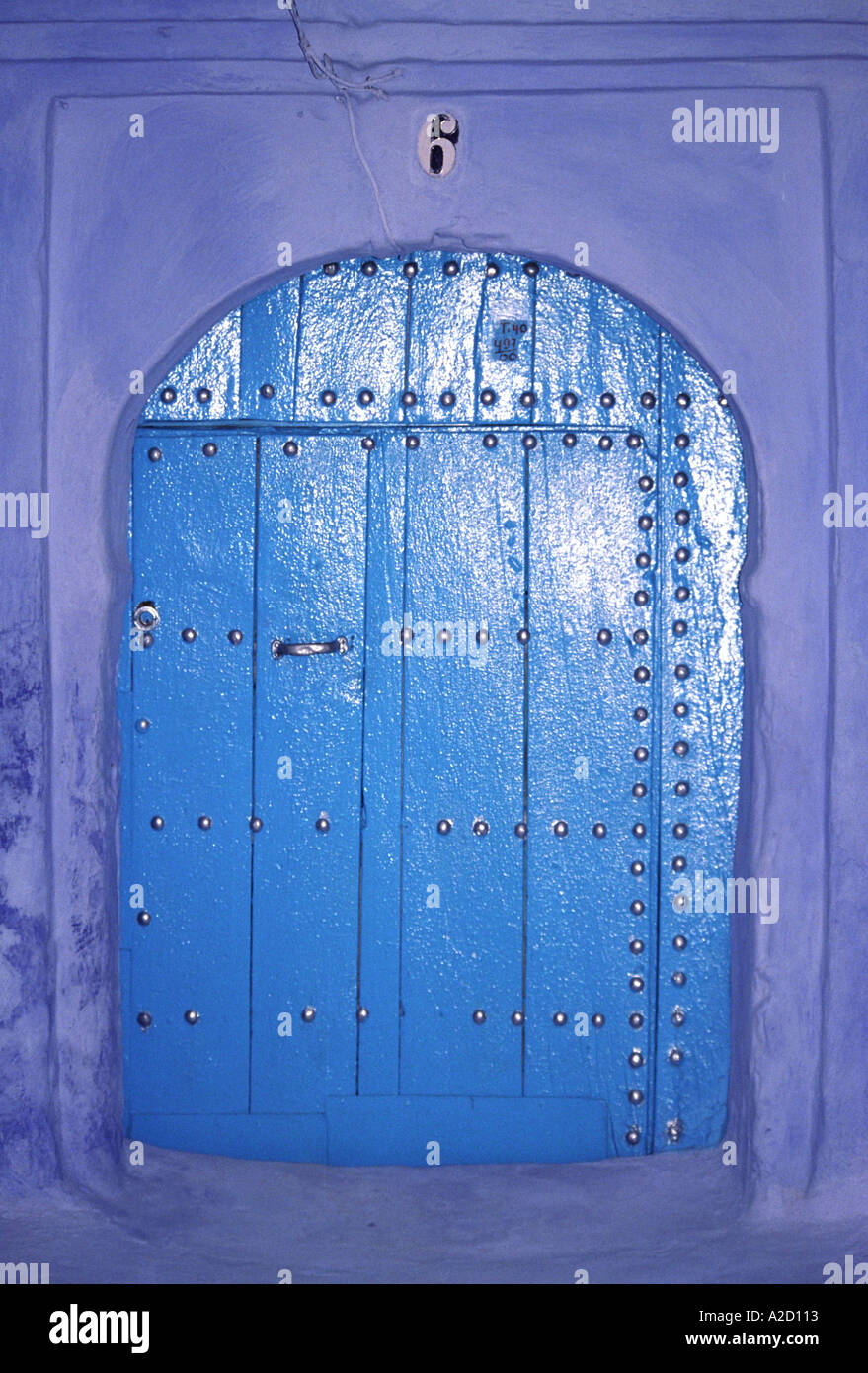Blue Door in Chefchaouen Medina, Morocco Stock Photo