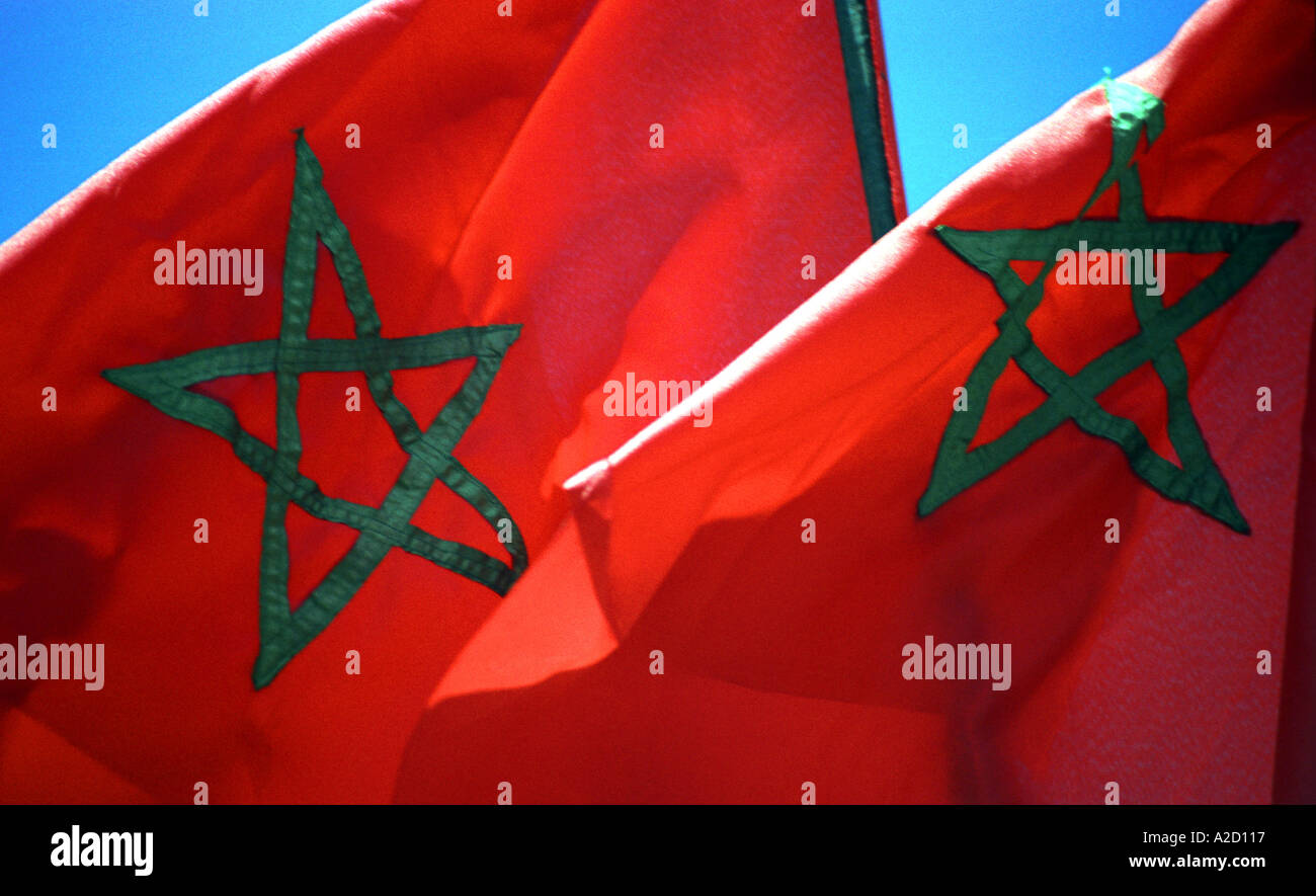 National Flags of Morocco Stock Photo