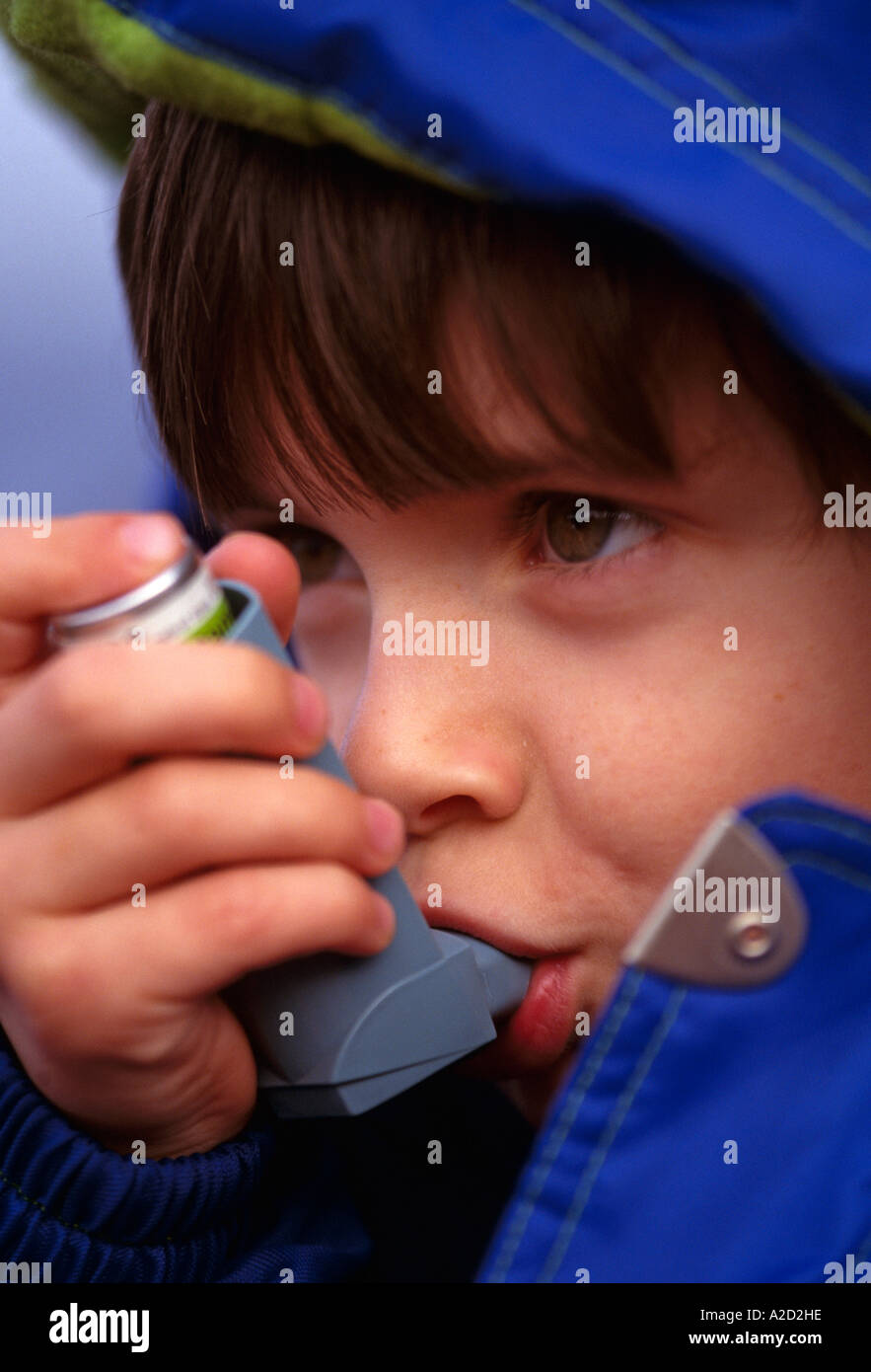Child using Asthma Inhaler, UK Stock Photo Alamy