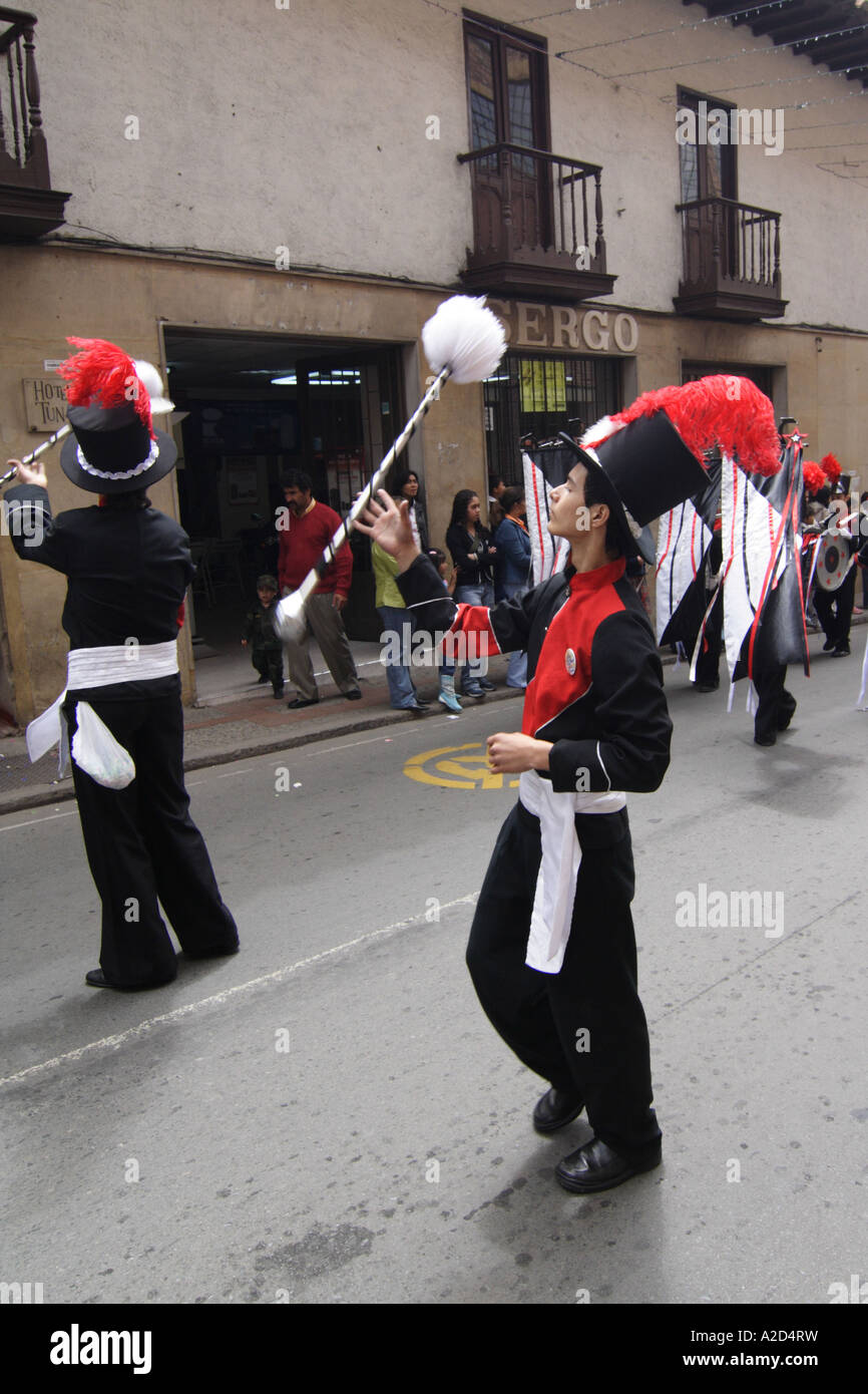 high school marching band during a carnival parade, Tunja, Boyacá