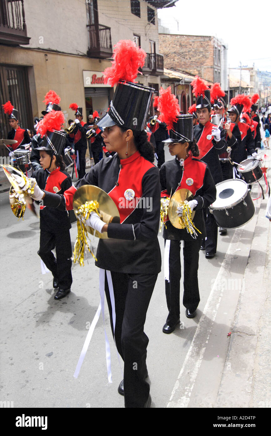 an high school marching band during a carnival parade,Tunja, Boyacá