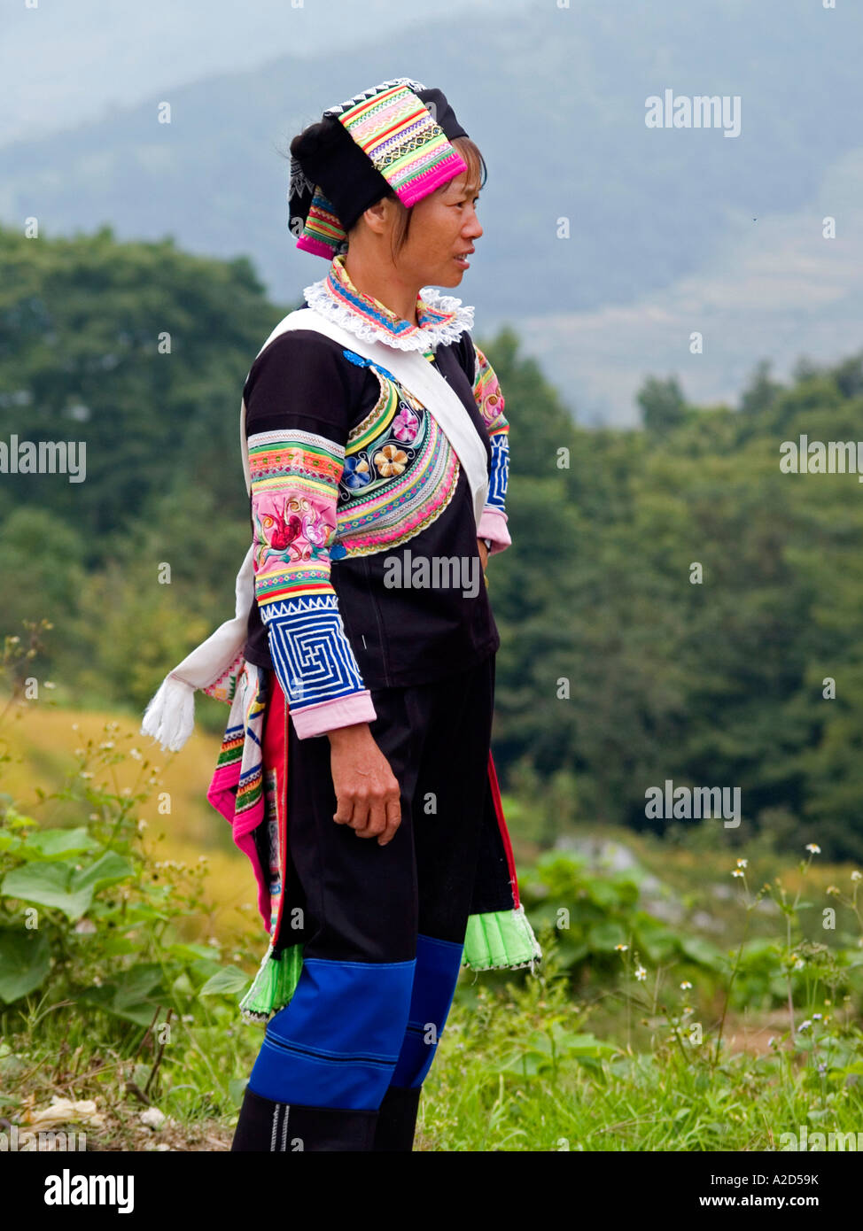 Yi Woman Yi woman on hillside Yuanyang China Stock Photo - Alamy