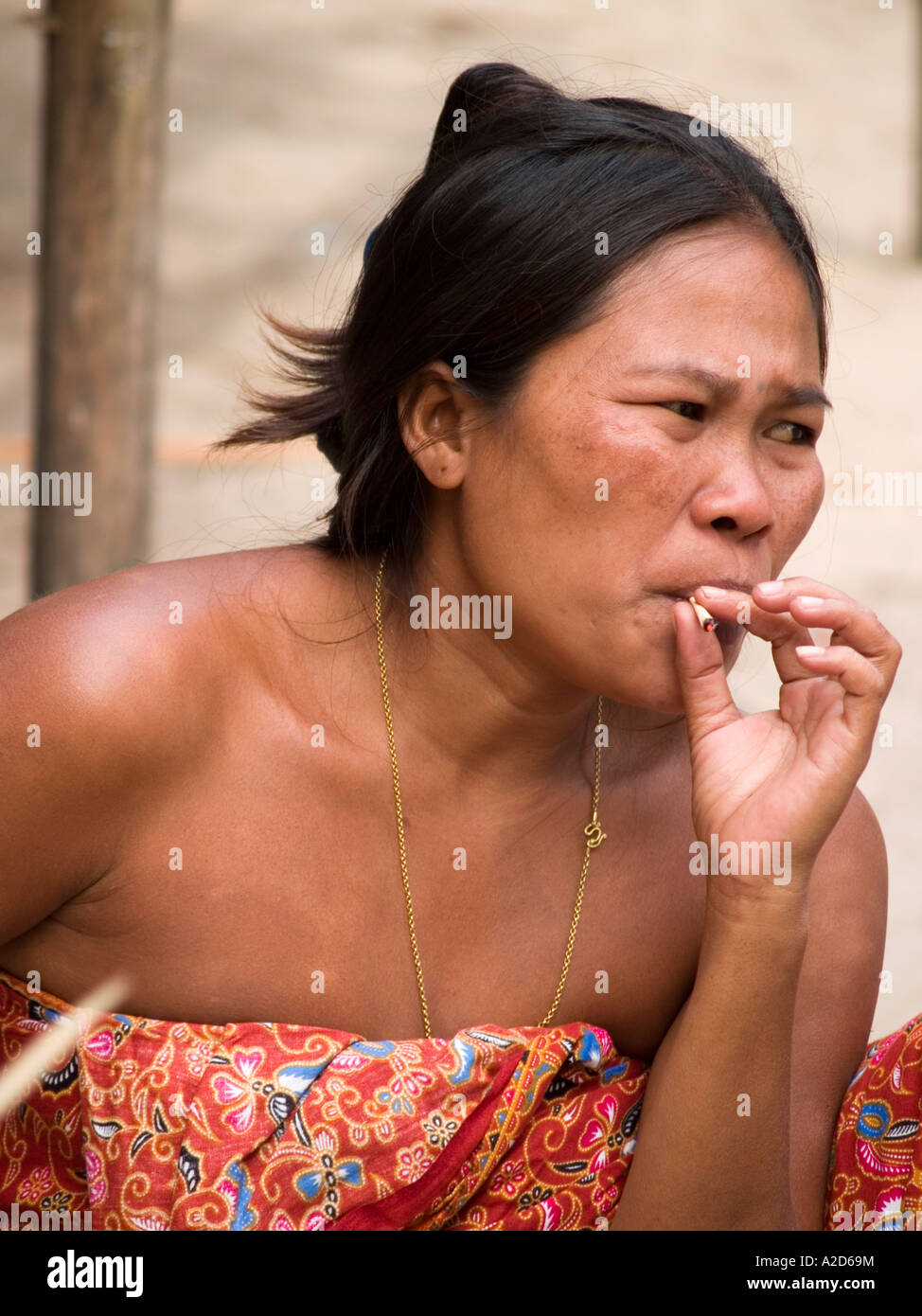 Mokken sea gypsy smoking Surin Islands Thailand Stock Photo