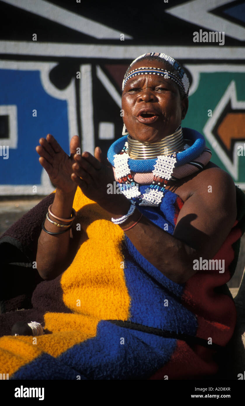 Ndebele woman singing, Botshabelo Ndebele village, South Africa Stock Photo