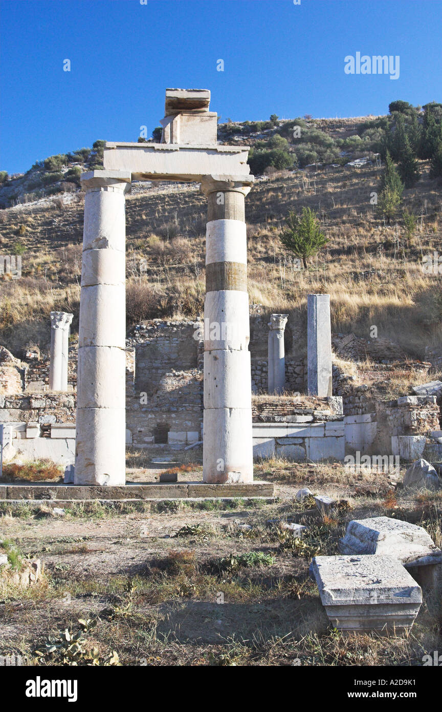 The Prytaneion gate and columns in the ruins of Ephesus Turkey Stock Photo