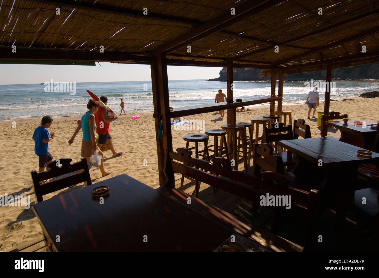 Beach bar on Black Sea coast Sozopol Bulgaria Stock Photo Alamy