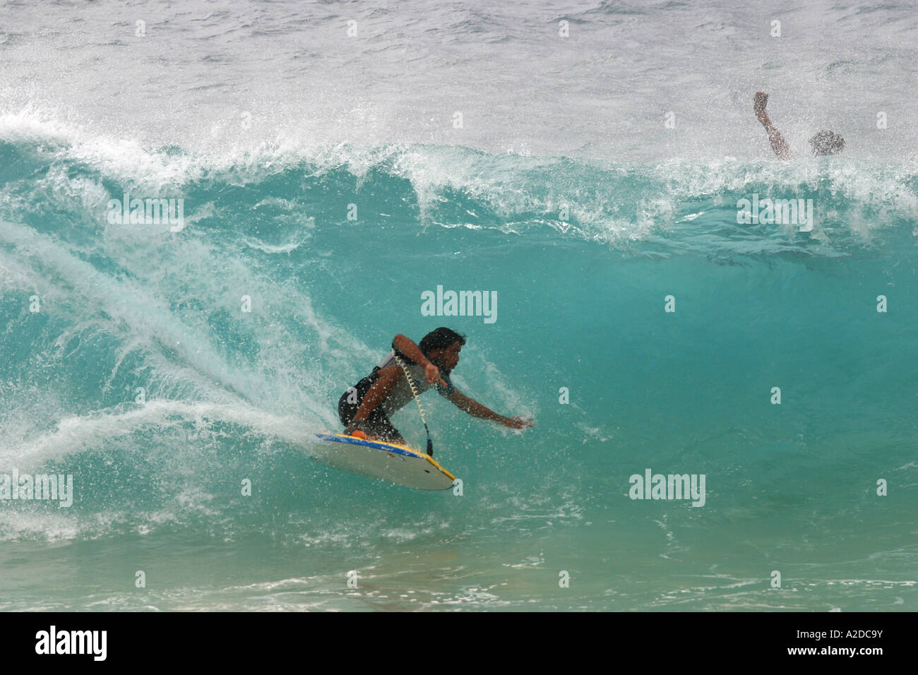 Boogie boarder catches a wave at Sandy Beach, North Shore, Oahu, Hawaii ...
