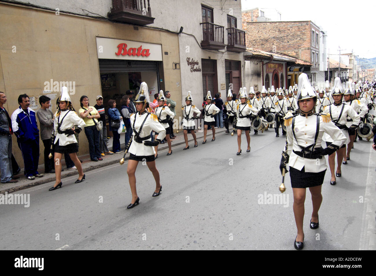 an high school marching band during a carnival parade, Colombia Stock