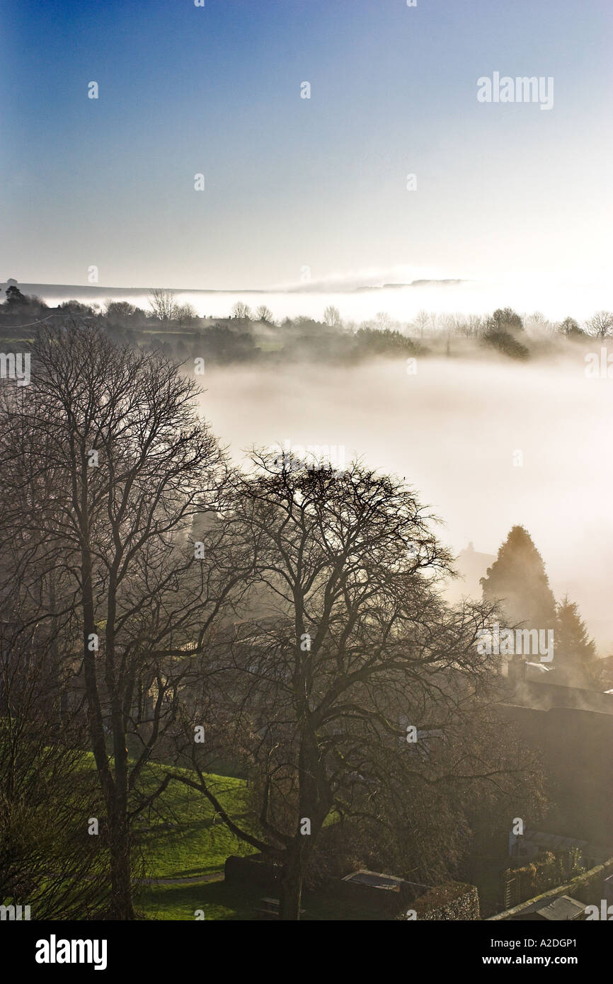 Shaftesbury in the Morning Mist Stock Photo