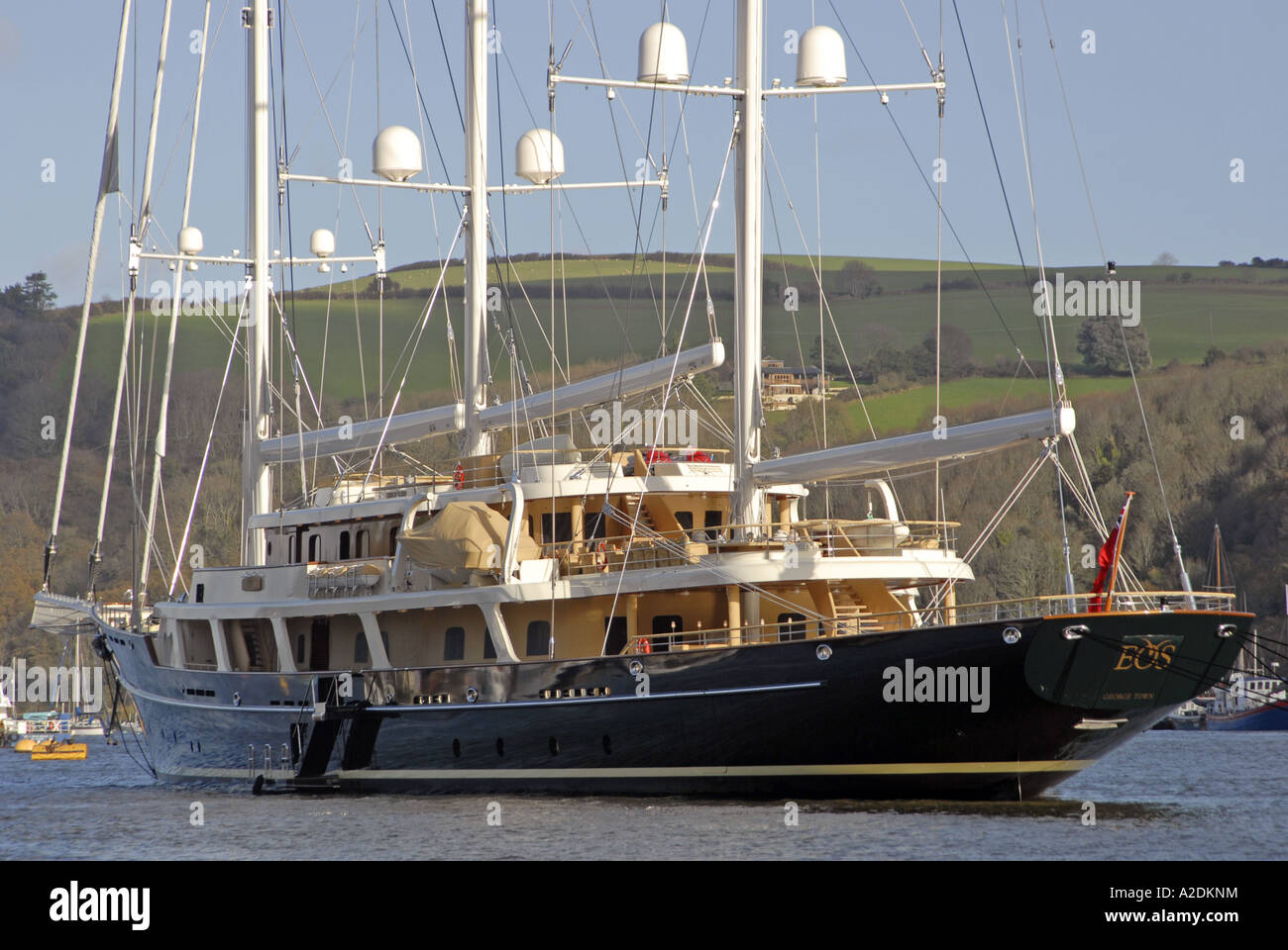 Sailing yacht EOS at anchor in Dartmouth Devon England UK GB EU Europe