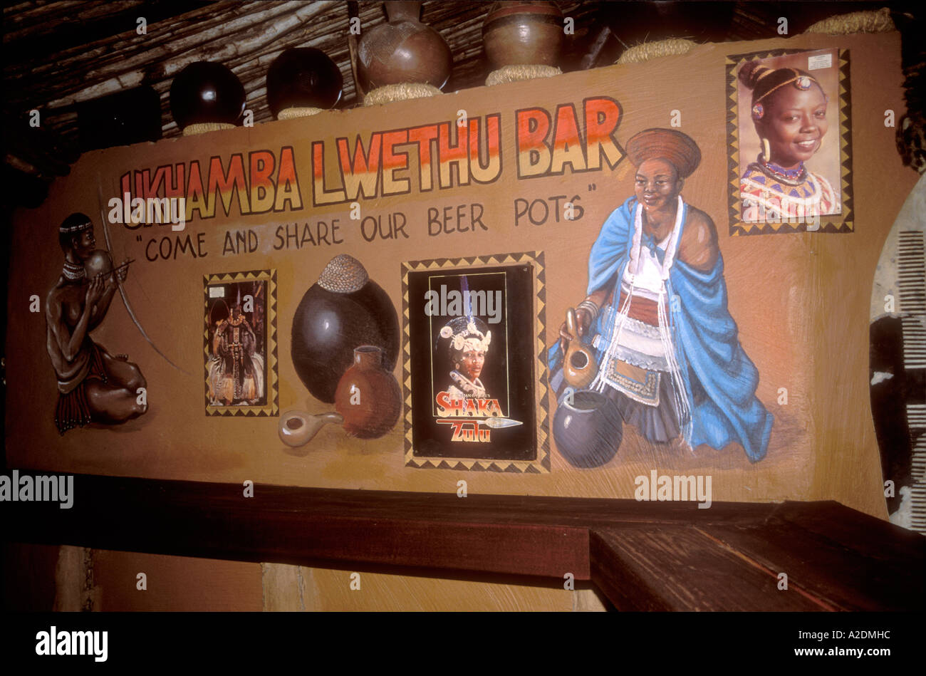 Images on wall of Zulu bar Stock Photo