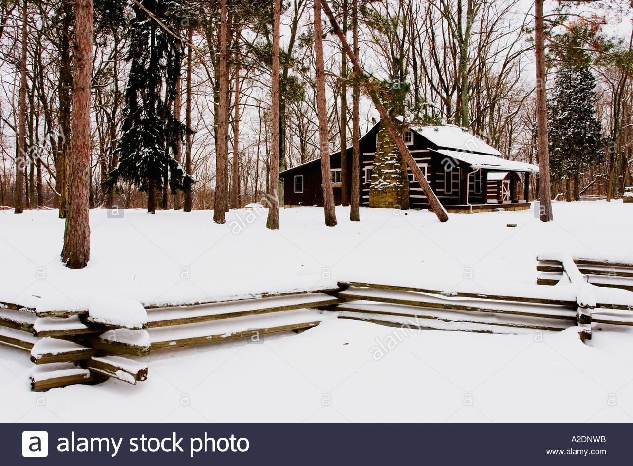Rustic Cabin In Fresh Winter Snow Brown County State Park