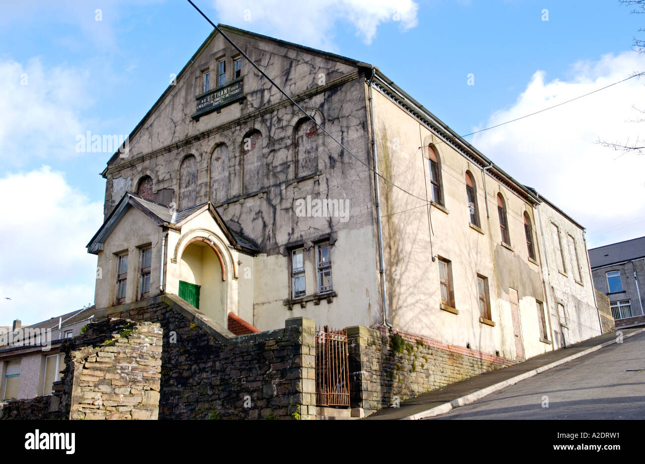 Exterior of former Bethany English Calvinistic Methodist Chapel at Nantymoel Mid Glamorgan South Wales UK EU dated 1905 Stock Photo