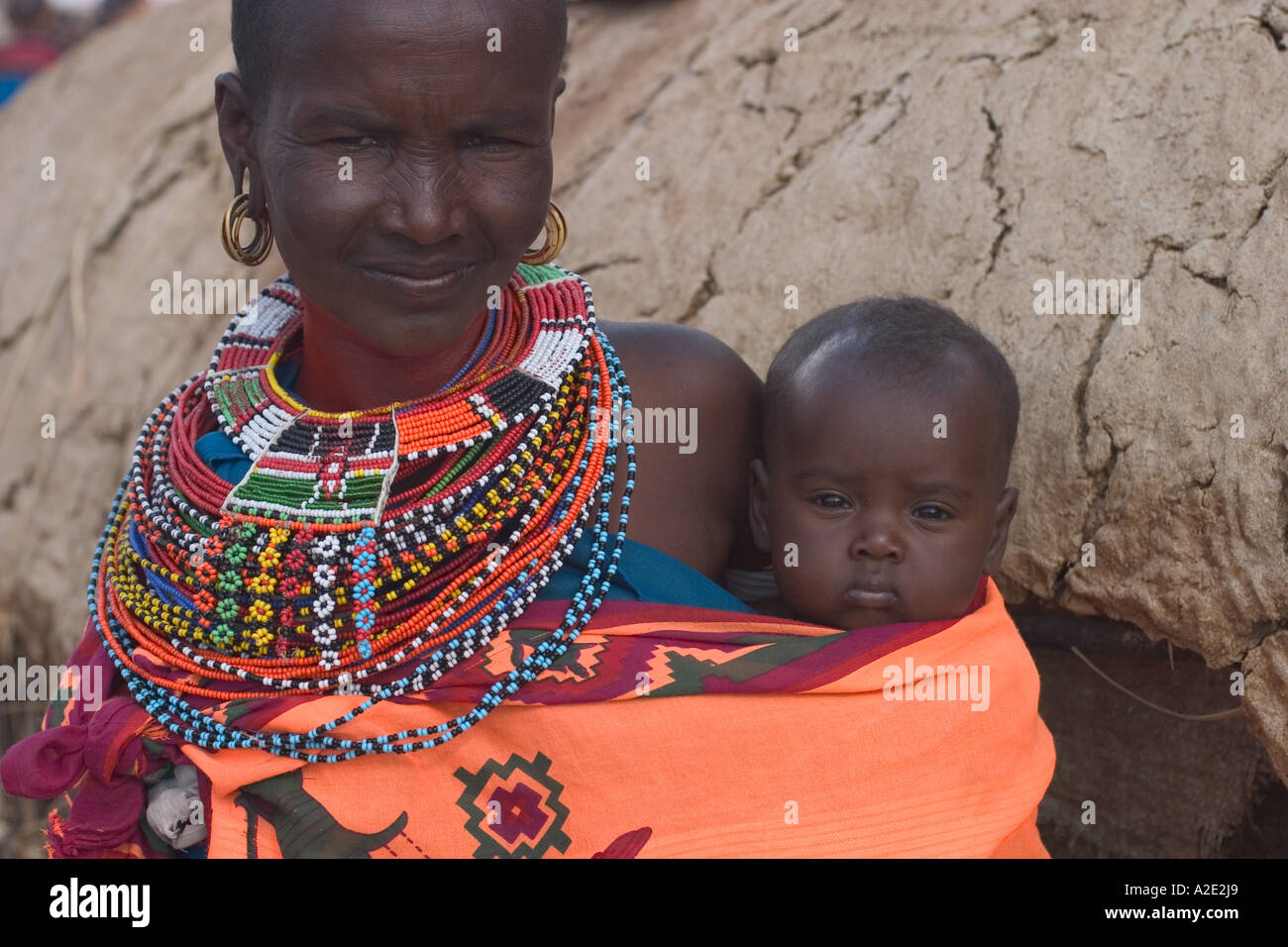 Africa, Kenya, Samburu tribeswoman and child. Stock Photo