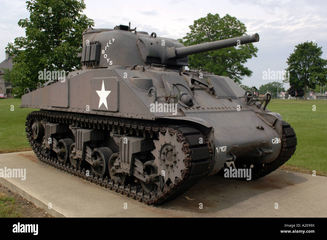 Sherman Tank from WW2 on display at the Veterans Hospital in Sandusky Ohio OH Stock Photo
