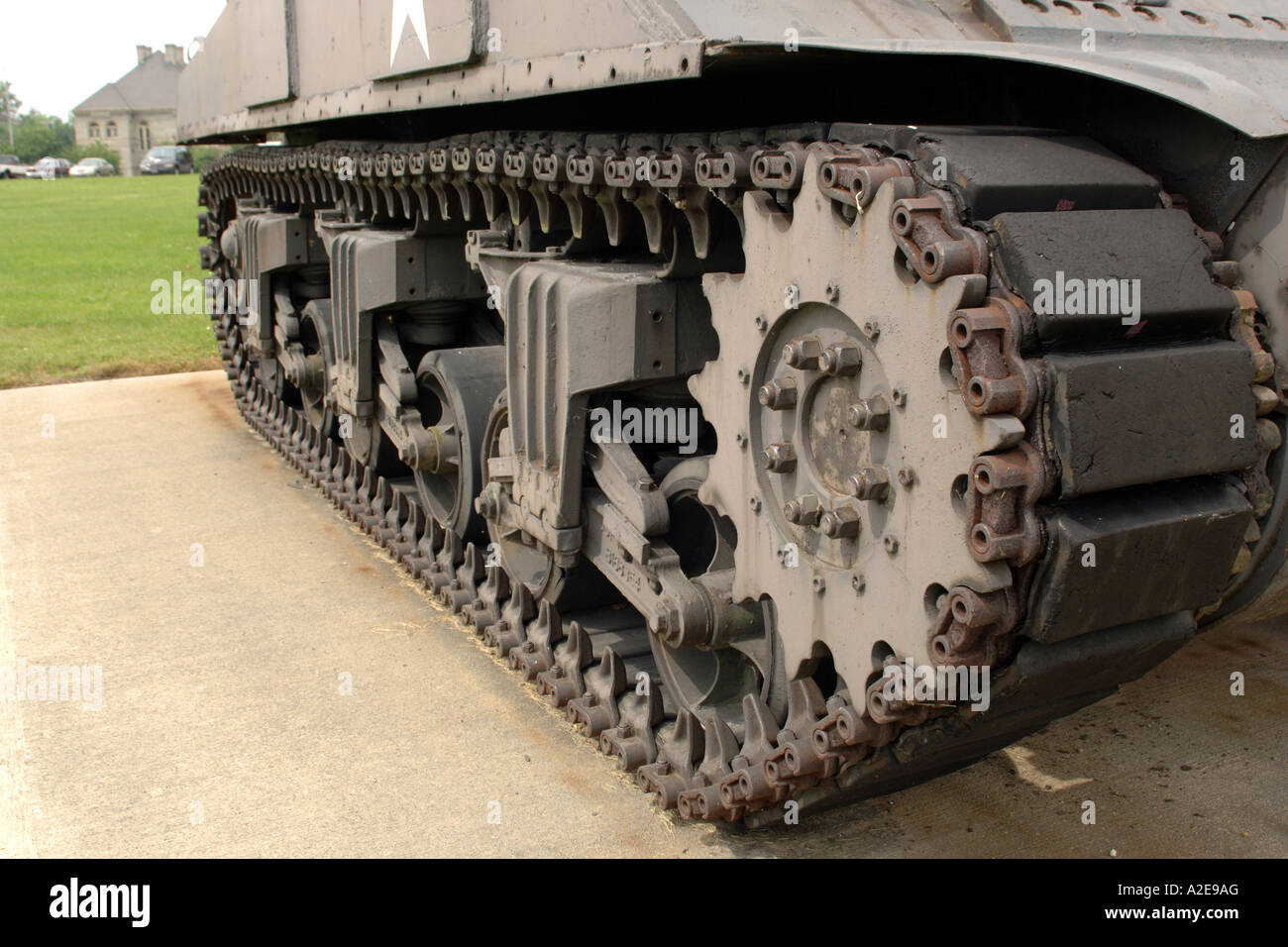 Sherman Tank track from WW2 on display at the Veterans Hospital Sandusky Ohio OH Stock Photo