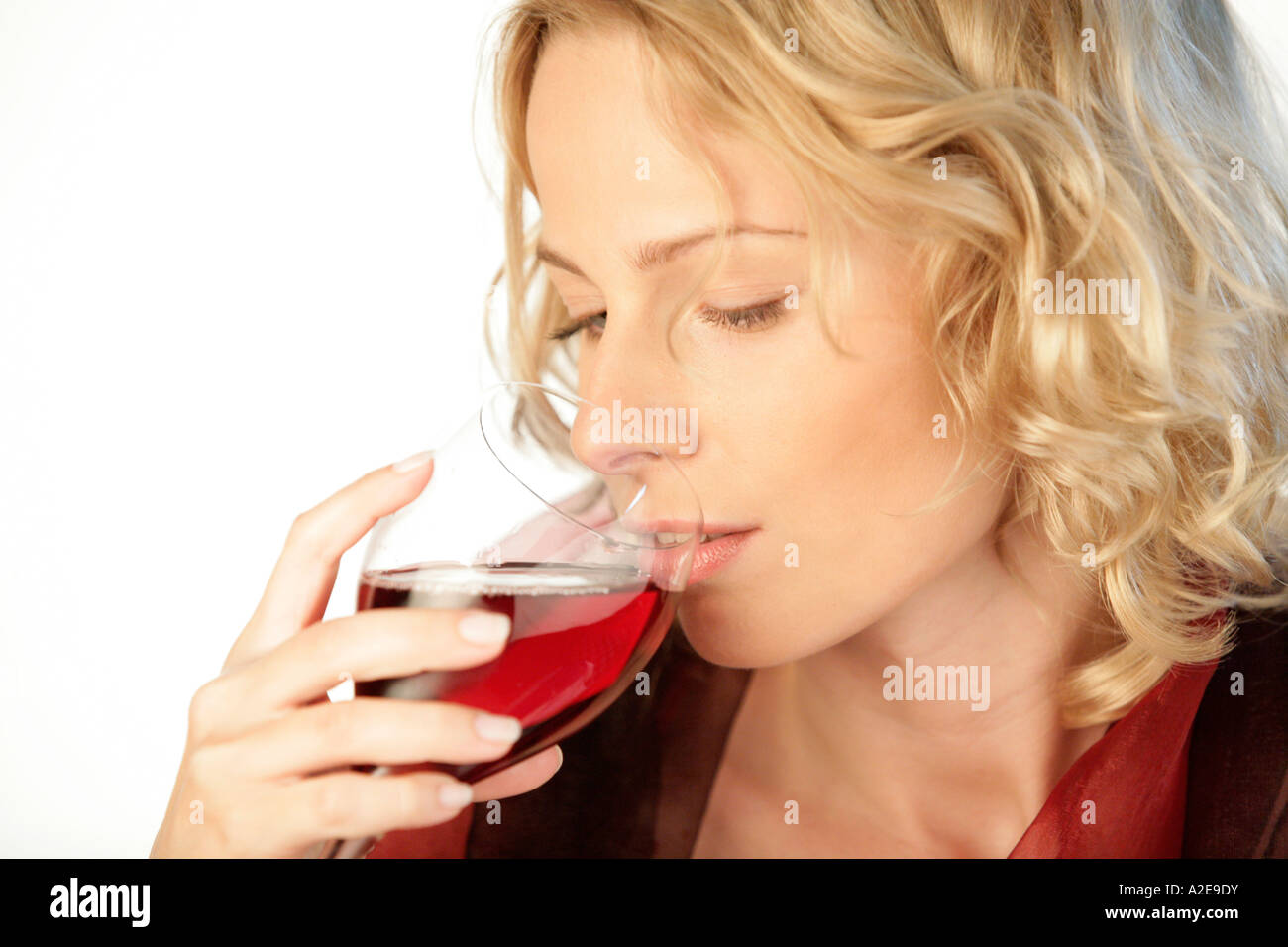 Woman drinking red wine Stock Photo Alamy