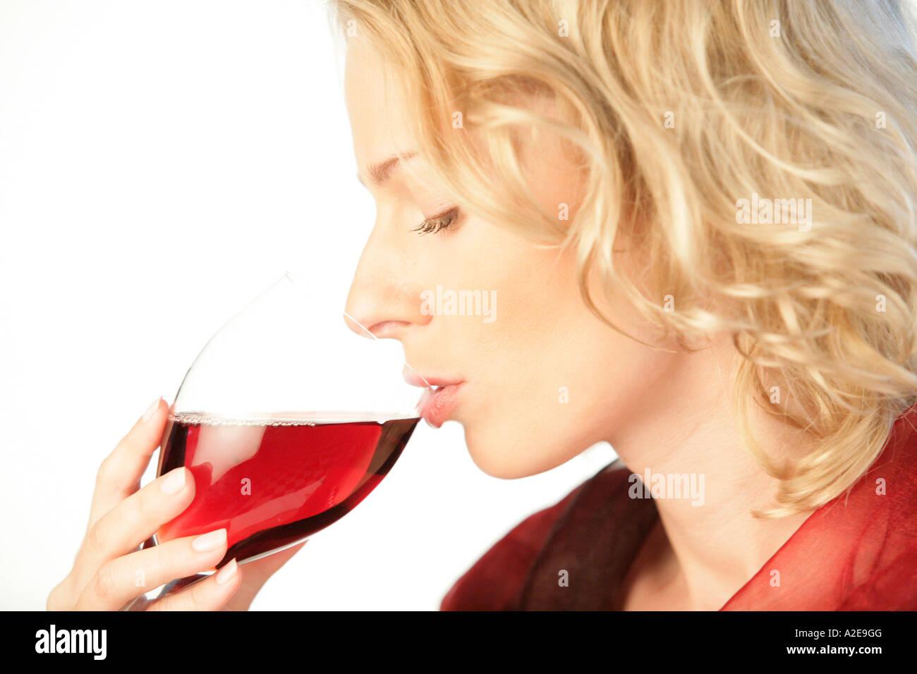 Woman drinking red wine Stock Photo Alamy